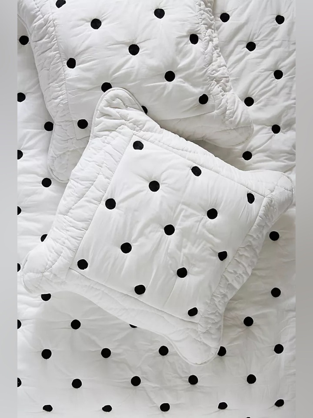 New Anthropologie Maeve cotton White Quilted Pillow Black Polka Dots euro sham